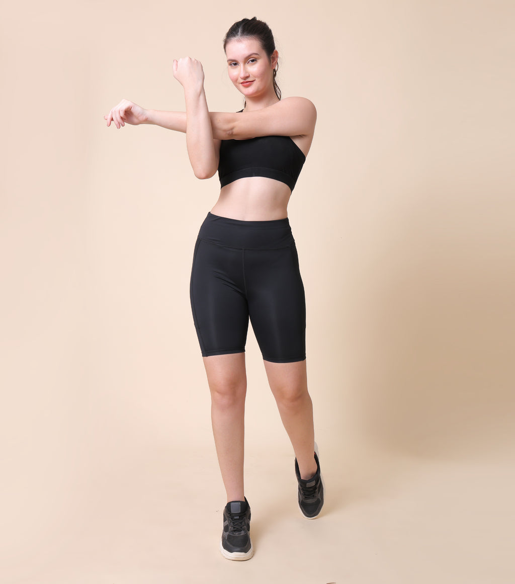 Mid Waist Stretch Fit Cycling Shorts