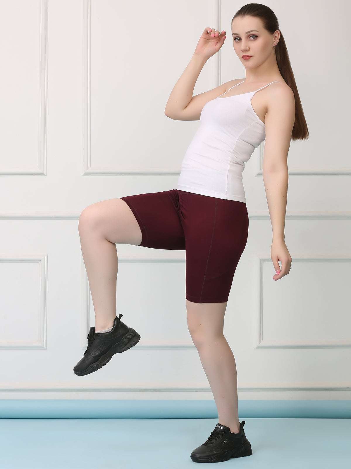 Mid Waist Stretch Fit Cycling Shorts