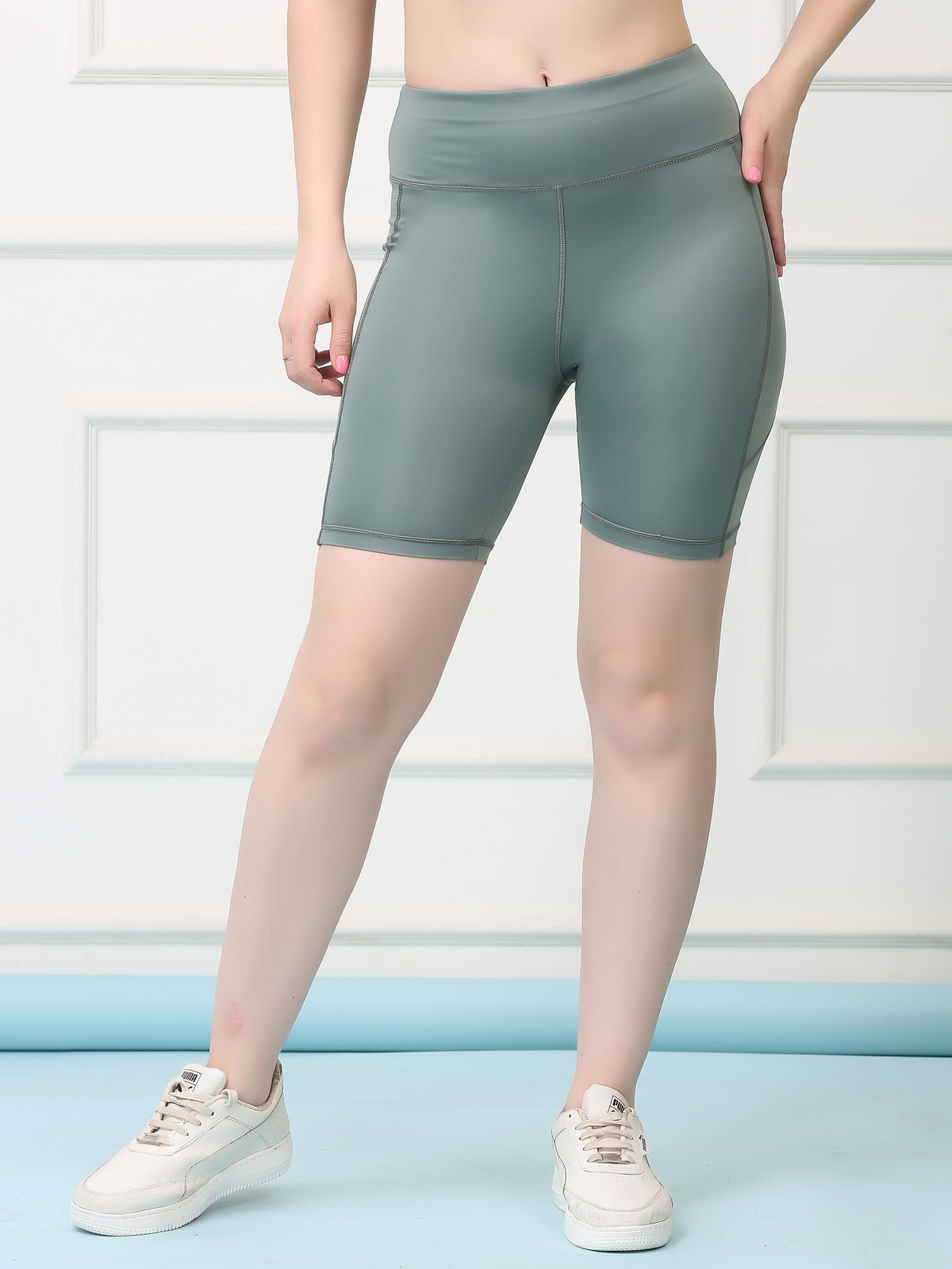 Mid Waist Stretch Fit Cycling Shorts