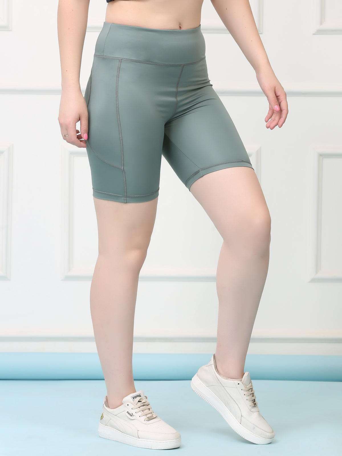 Mid Waist Stretch Fit Cycling Shorts
